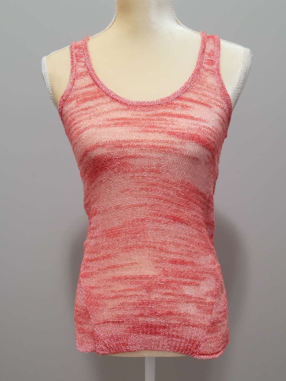 Peter Som DesigNation Metallic Sheer Knit Tank Top XS Fiery Red Orange